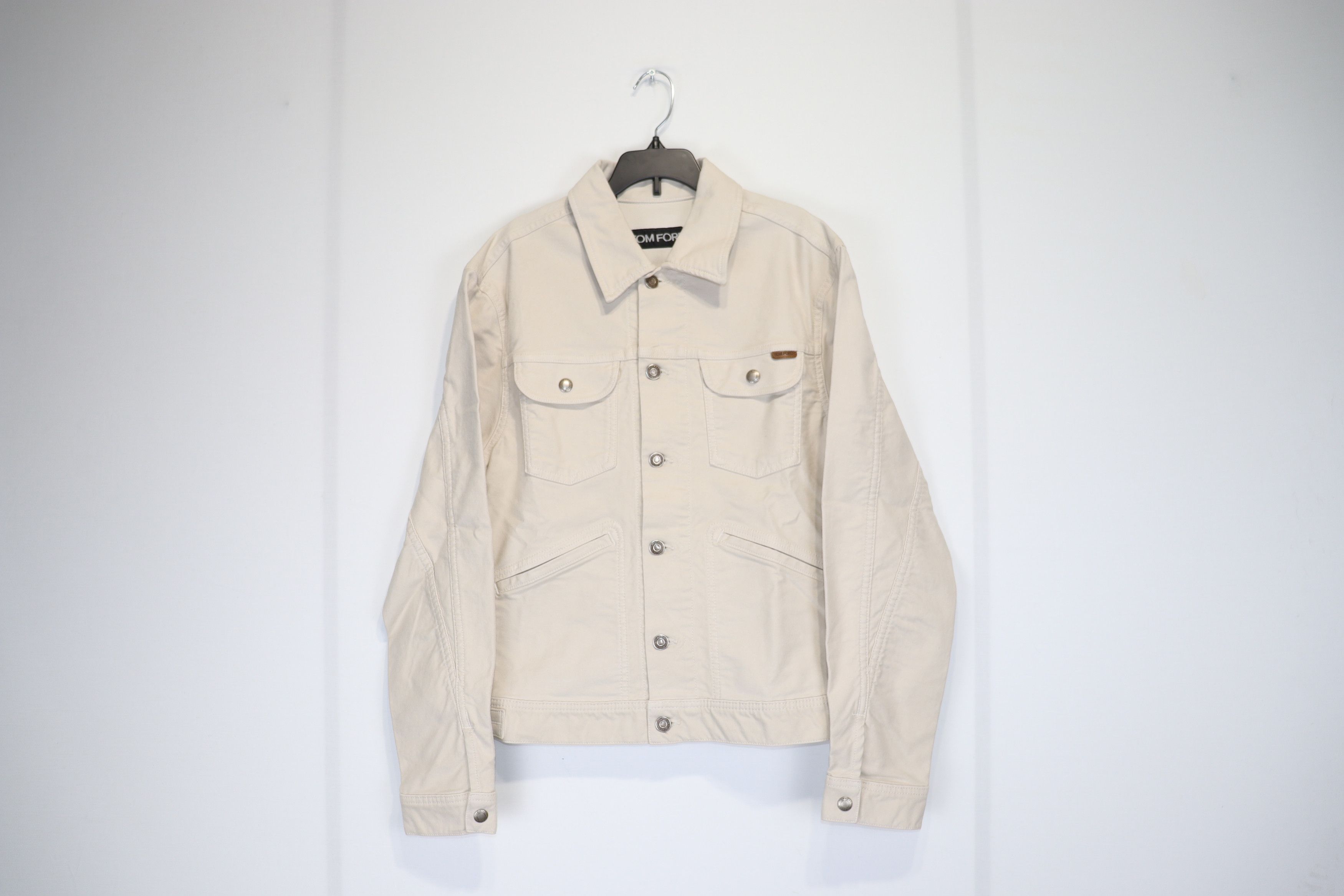 image of Tom Ford O1Rshd1 Campionario Denim Jacket With Leather In White, Men's (Size Medium)