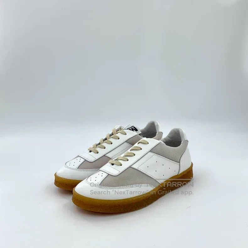Maison Margiela White leather-lacing casual flat sneakers