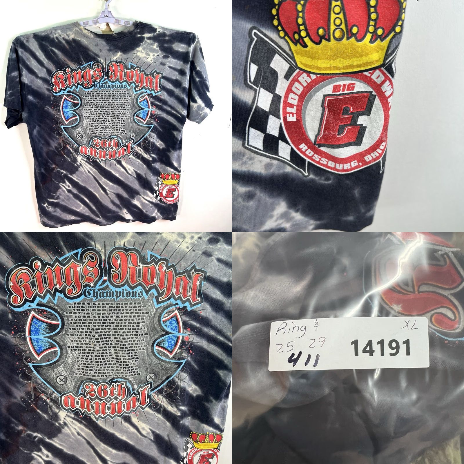 Gildan Kings Royal 2009 26th Annual Race T-Shirt Mens XL Tie Dye Gray Graphic Print Double-Sided Limited Edition Gildan Ultra Cotton USA Cars Sports Shirt Size US XL / EU 56 / 4 - 8 Thumbnail