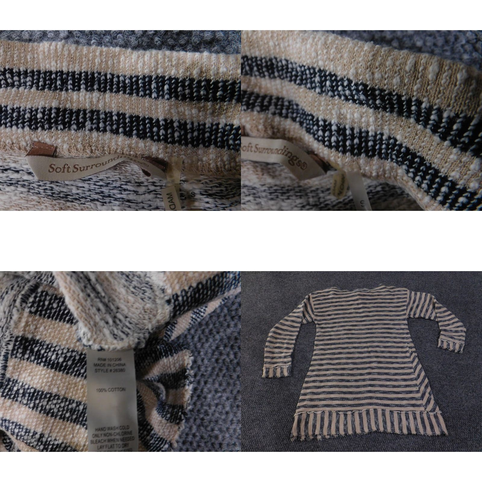 Soft Surroundings Soft Surroundings Sweater Tunic Womens Medium Blue Beige Striped Cotton Boho Size M / US 6-8 / IT 42-44 - 8 Thumbnail