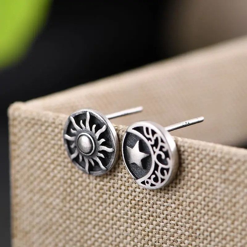 Jewelry Tiny Sun Moon Stud Earrings 925 Sterling Ear Charms Gift Size ONE SIZE - 1 Thumbnail