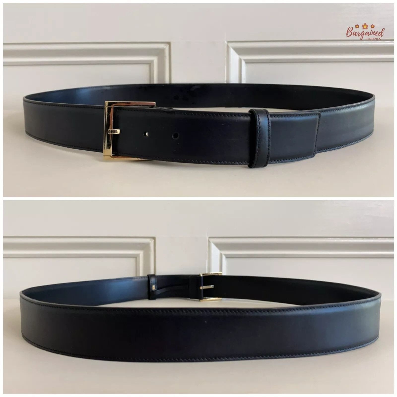 Gucci Gucci Black Smooth Calfskin Leather Gold Buckle Belt Size 42 - 3 Thumbnail