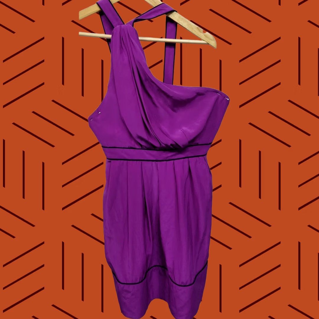 Vintage THREAL SOCIAL Purple One Shoulder Dress Solid Sleeveless Short Women Size 6 Size 28" / US 6 / IT 42 - 1 Thumbnail