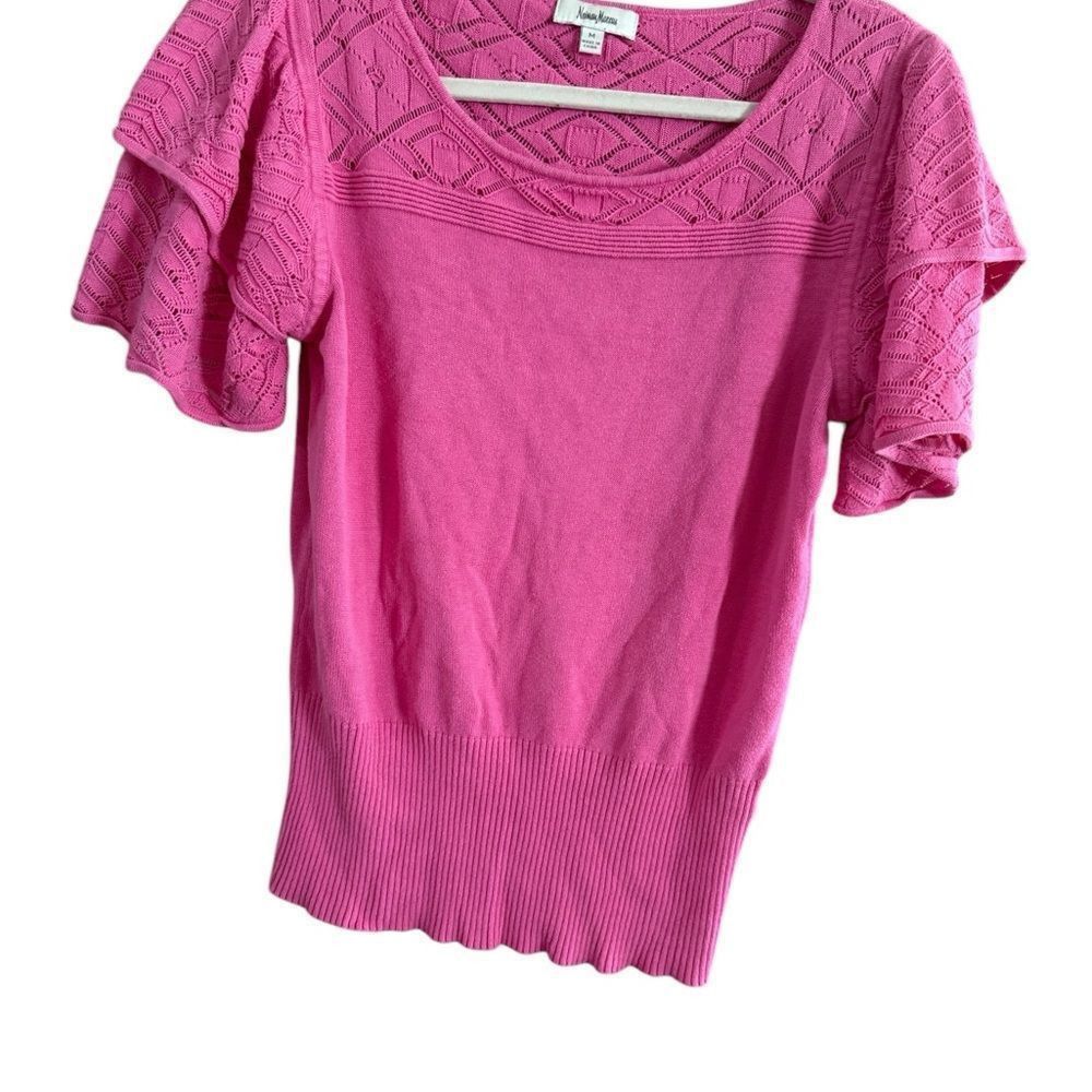 Neiman Marcus Neiman Marcus Pink Ruffled Flutter Sleeve Blouse Size M / US 6-8 / IT 42-44 - 1 Thumbnail
