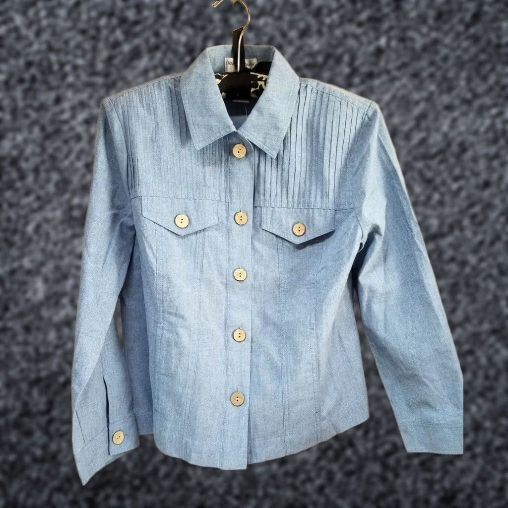 Vintage Draper's & Damon's Womens PM Button Front Jacket Light Blue Pockets Chambray Petite Regular Size PM Jacket Women Overall Blue Pattern Solid" Size M / US 6-8 / IT 42-44 - 1 Thumbnail