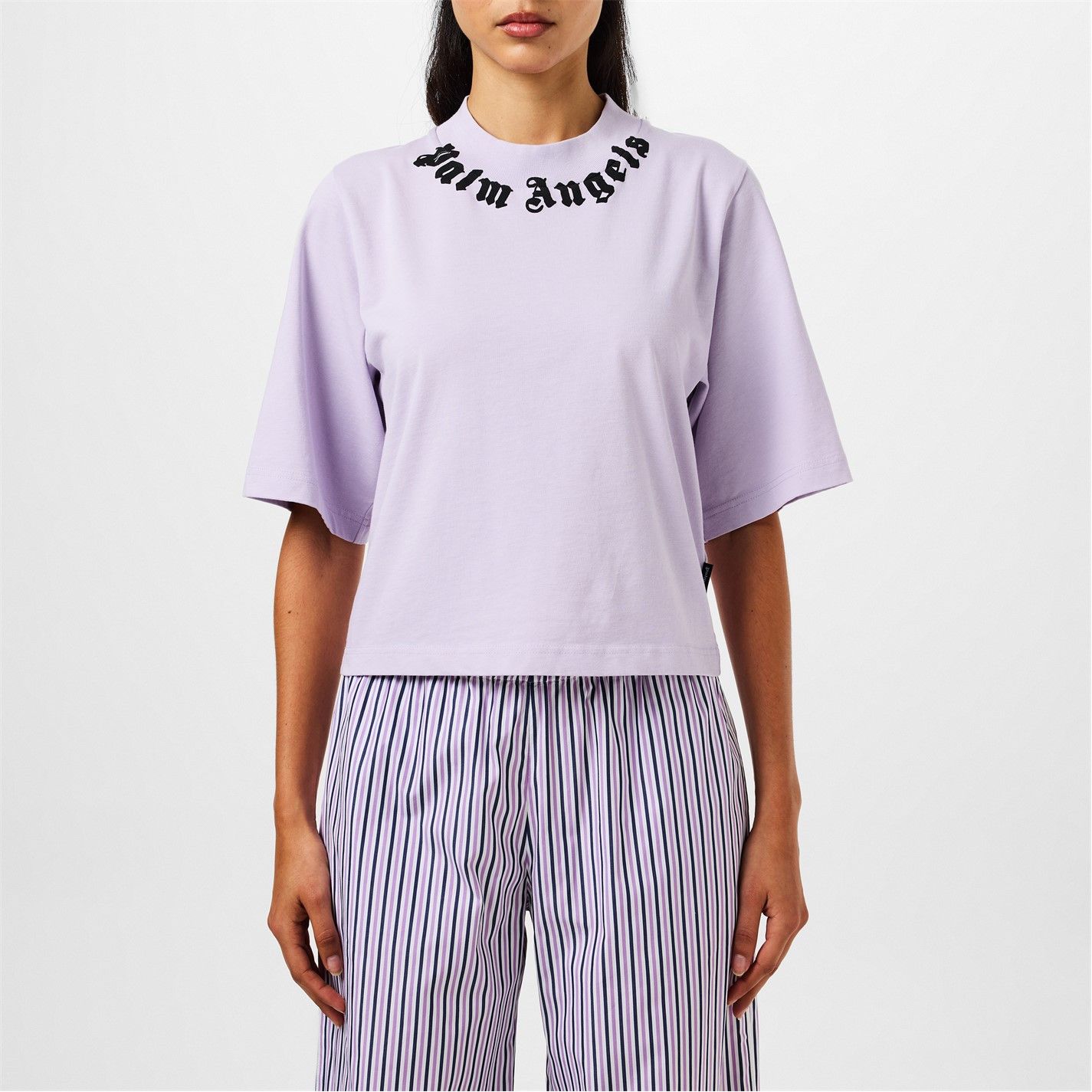 Palm Angels o1g2r1mq0325 Cropped Logo T-Shirt in Lilac Size S / US 4 / IT 40 - 3 Thumbnail