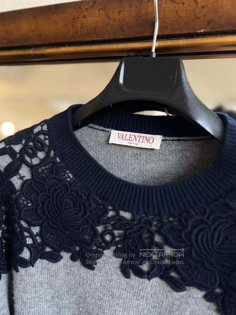 Valentino Valentino Grey panelled lace wool knit Size L / US 10 / IT 46 - 2 Thumbnail