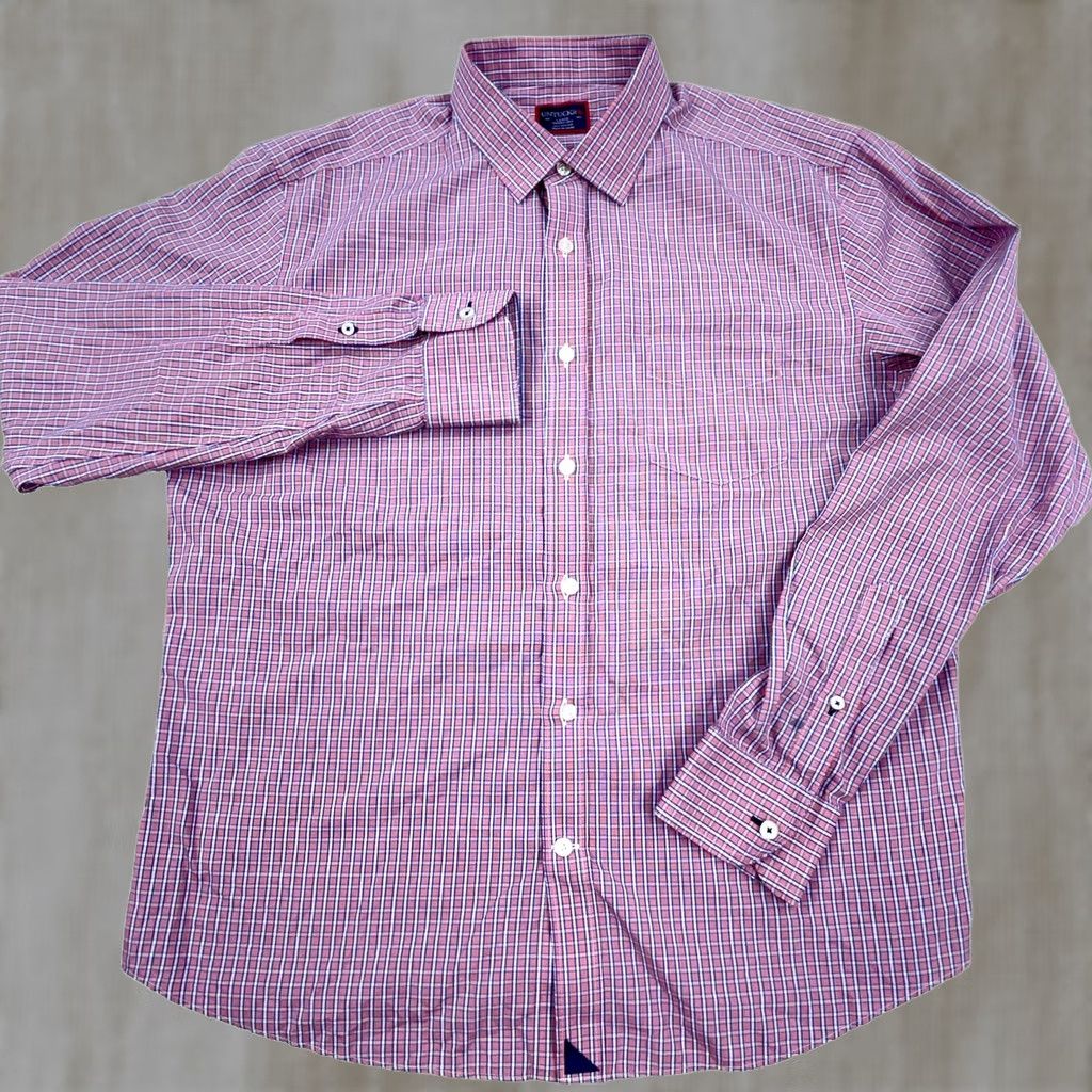 UNTUCKit UNTUCKit Shirt Adult Men Large Pink Blue Plaid Button Up Casual Dress Poplin Size US L / EU 52-54 / 3 - 1 Thumbnail