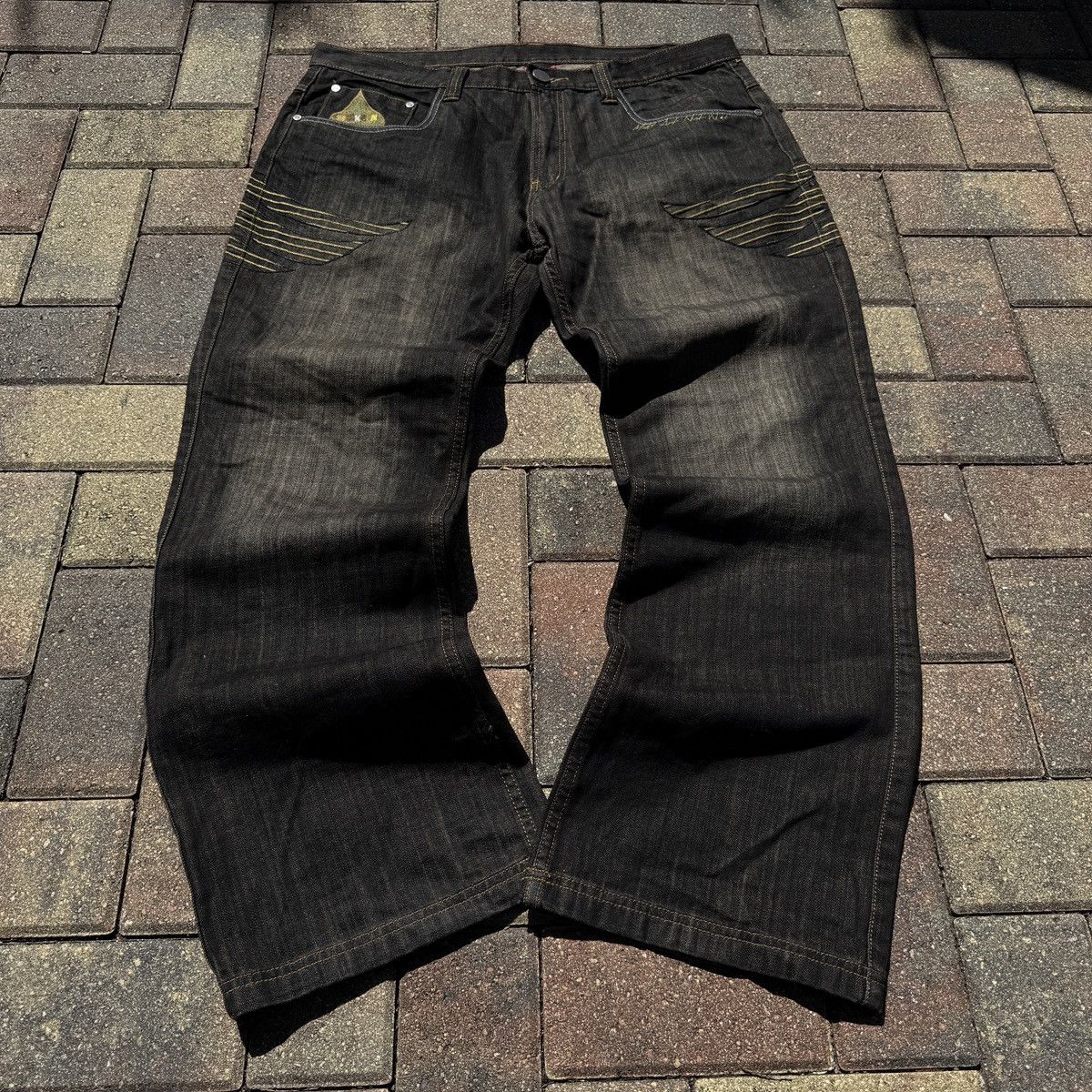 Southpole Y2K Baggy Miskeen Embroidered and Studded Black Denim Jeans Size US 40 / EU 56 - 2 Thumbnail