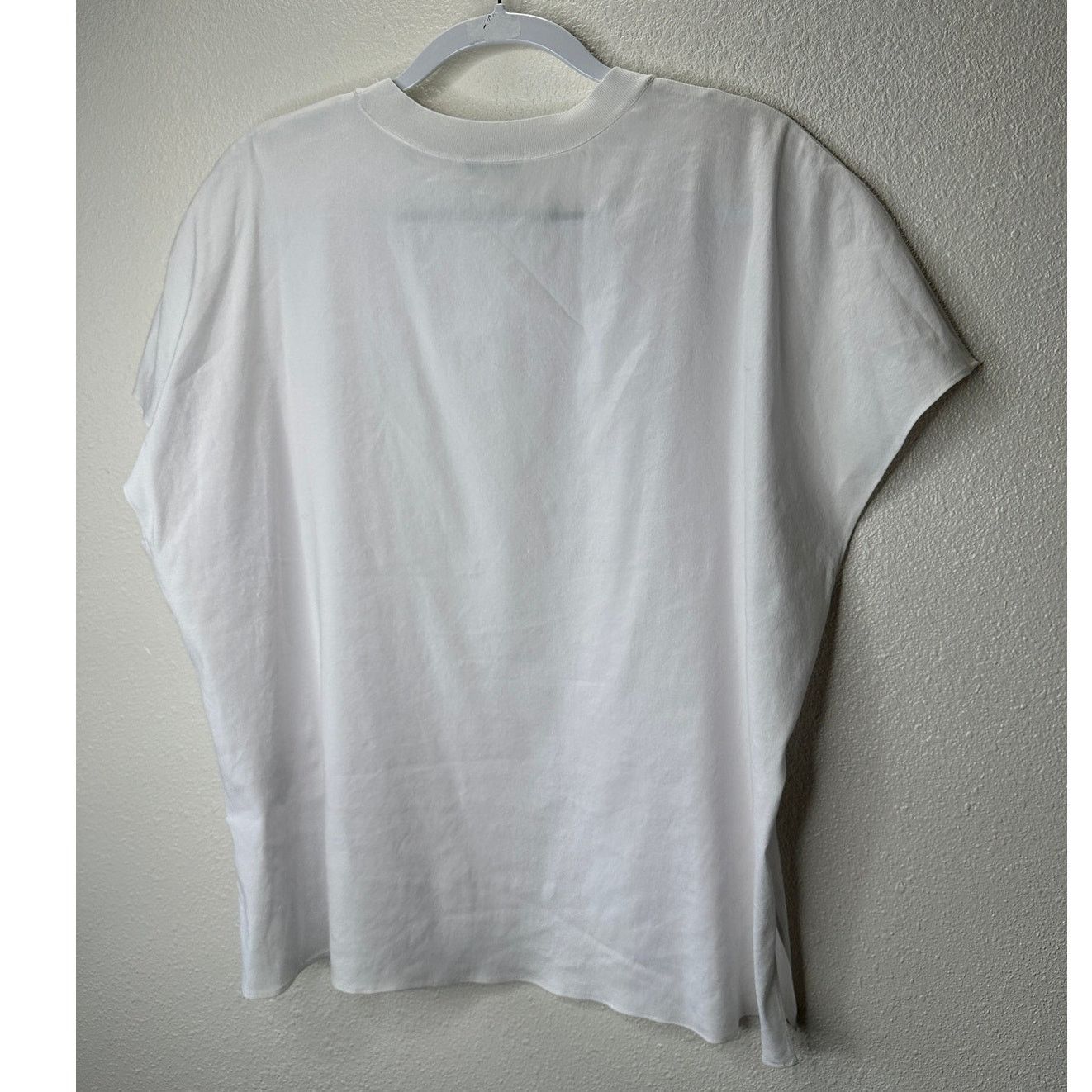 Vince Vince White Linen Round Neck Cap Sleeve Side Slit Tee Top L Size L / US 10 / IT 46 - 10 Thumbnail