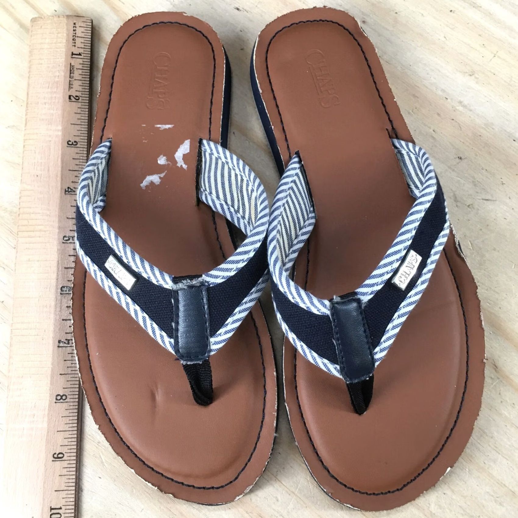 Chaps Chaps Sandals Womens 5-6 Casual Slip On Flip Flops Slippers Navy Blue Fabric Size US 6 / IT 36 - 7 Thumbnail