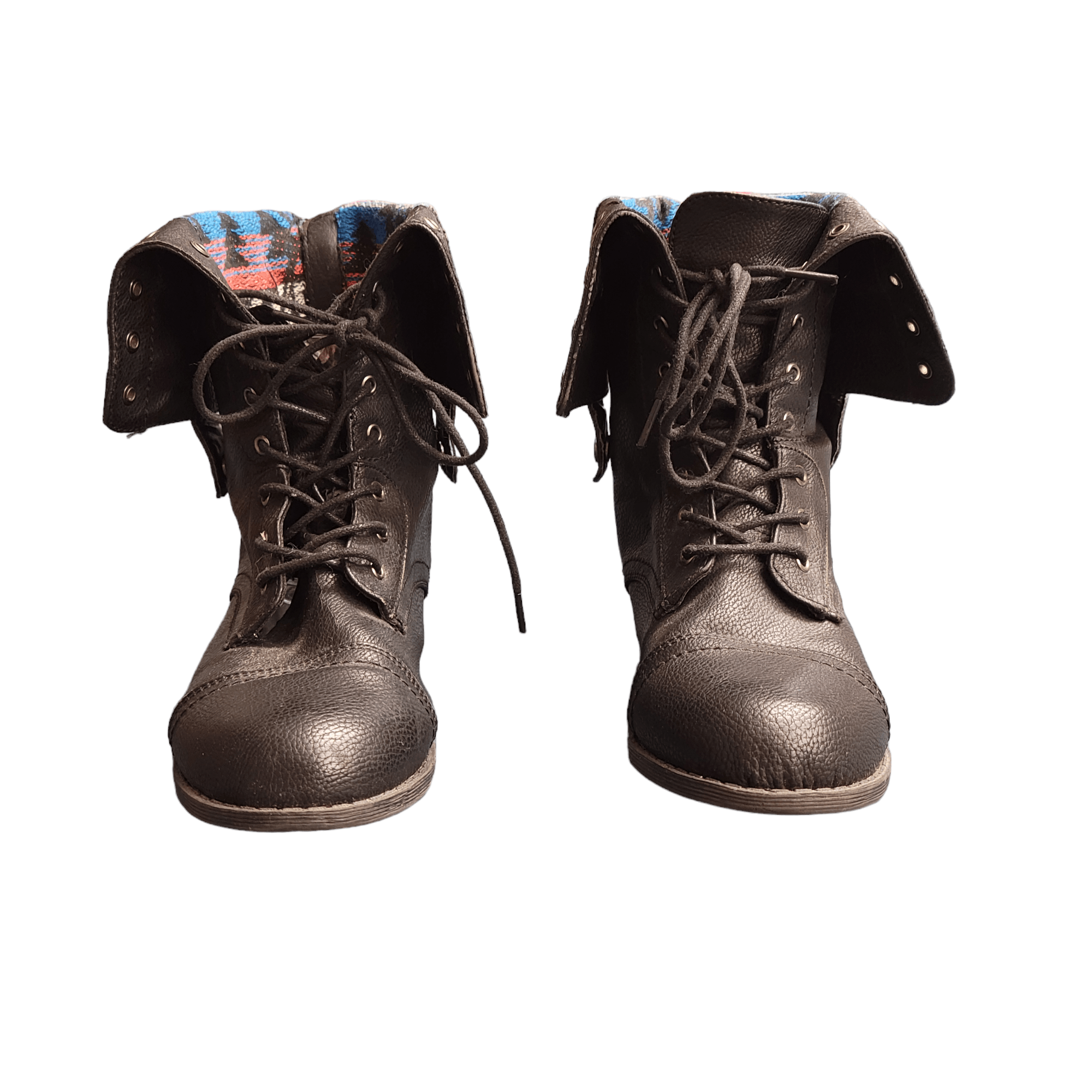 NBDN Nobrandedon Herstyle Black Southwestern Contrast Combat Boots Size US 7 / IT 37 - 3 Thumbnail