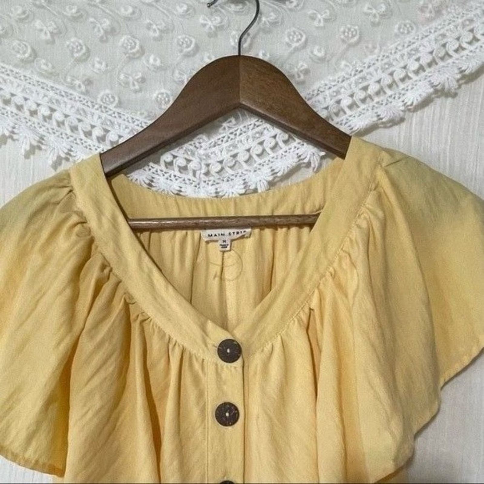 Other Main Strip Yellow Ruffle Mini Dress V-Neck Sleeveless Medium Size M / US 6-8 / IT 42-44 - 3 Thumbnail