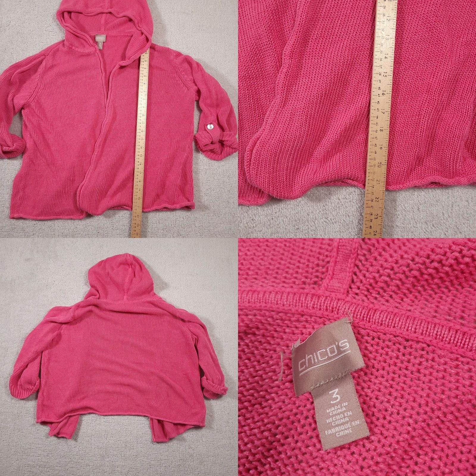 Vintage Chico's Sweater Women's XL Pink Hooded Open Front Chunky Knit Cardigan Boho Beach Casual Fall Winter Spring Summer Women Mens (if applicable) Size XL / US 12-14 / IT 48-50 - 8 Thumbnail