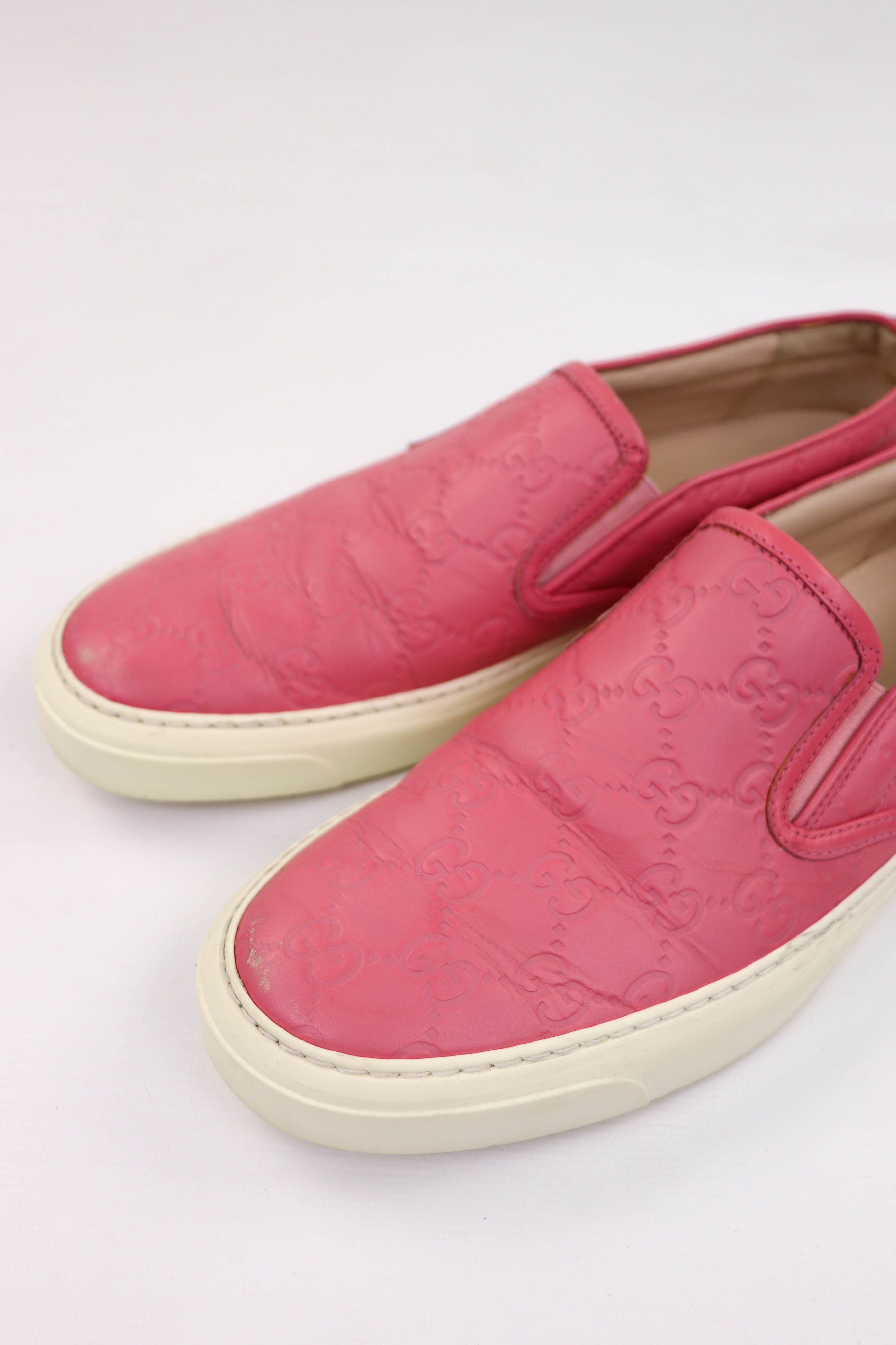 Gucci “Fashion Pink” Leather GG Monogram Slip On Shoes