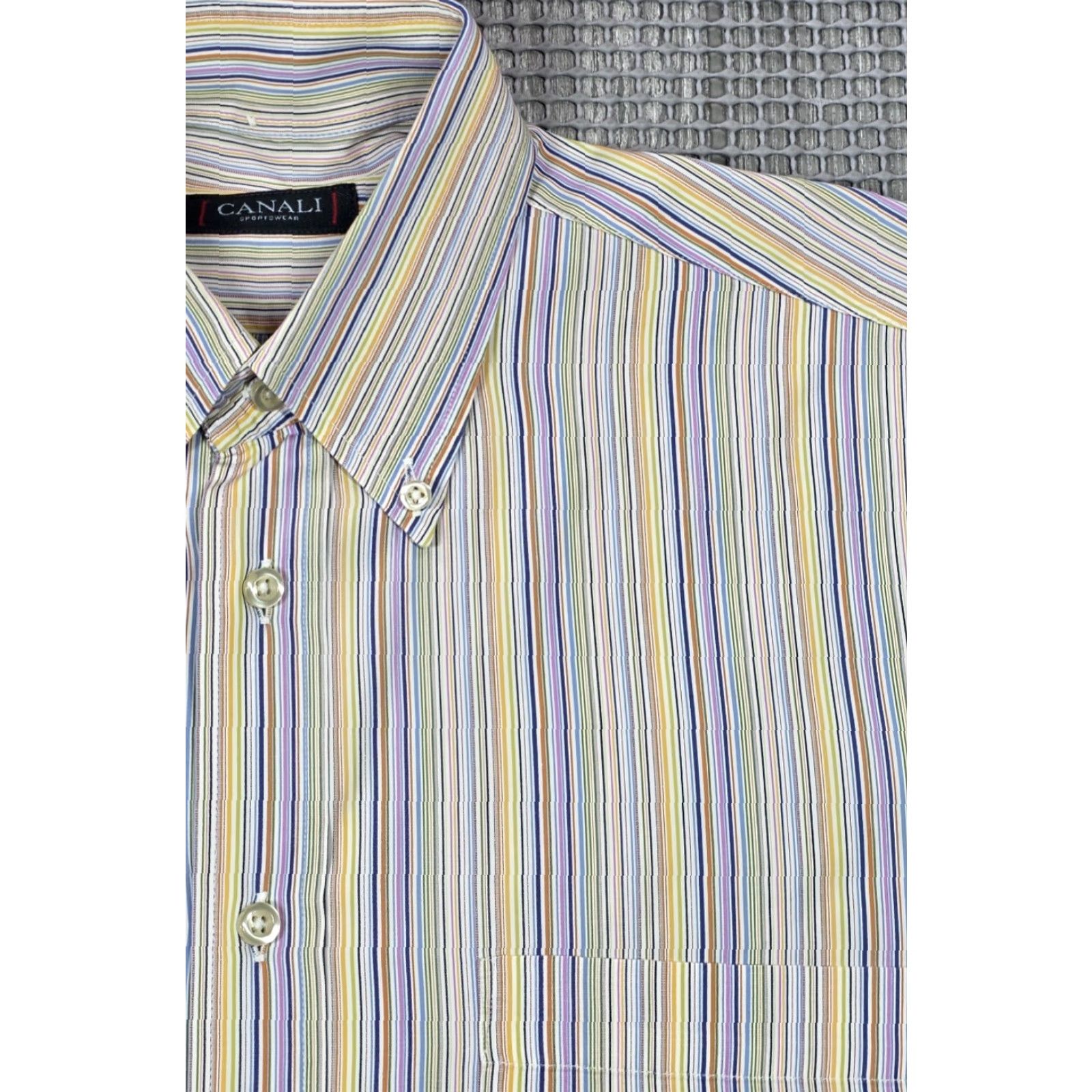 Canali Canali Mens Button Up Multicolor Stripe Dress Shirt Sz M Long Sleeve Italy Made Size 40R - 3 Thumbnail