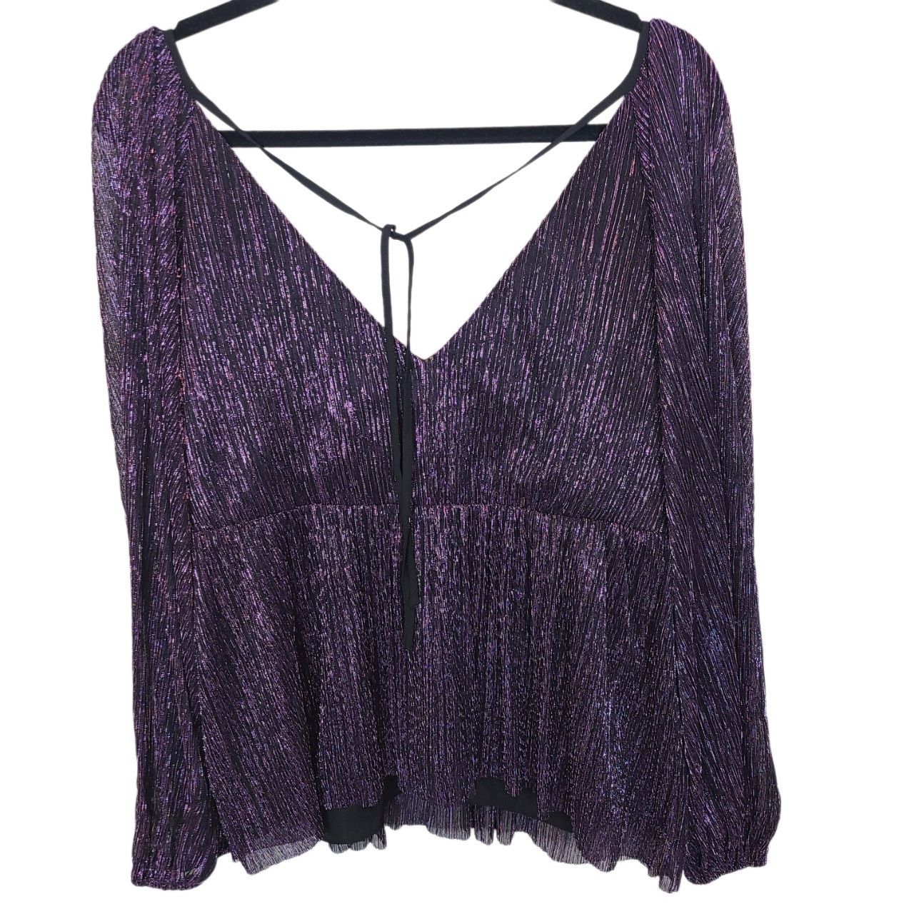 Express Express Y2K Babydoll Top Deep V Purple Metallic Whimsigoth Size L / US 10 / IT 46 - 10 Thumbnail