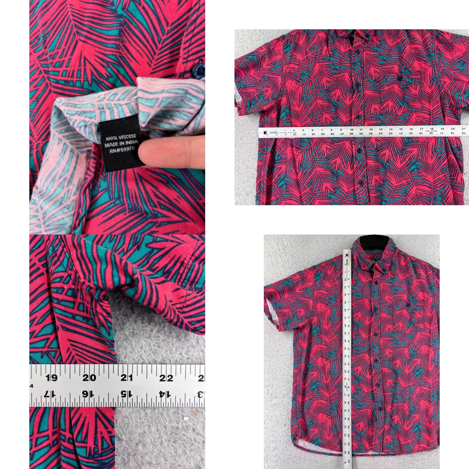 Vintage Eighty Eight Shirt Men Adult Large Pink Green Palm All Over Print Button Up Viscose Floral Short Sleeve Casual Shirt Size US L / EU 52-54 / 3 - 8 Thumbnail