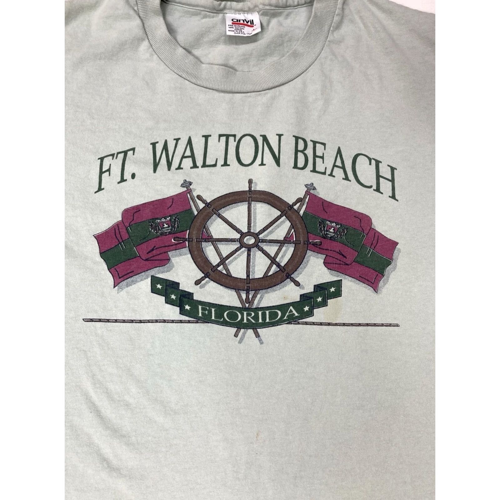 Anvil VINTAGE Anvil T-Shirt Graphic Ft Walton Beach Florida 90s Crew Neck Short Sleeve Men L Green 1990s City Logo Decade All Seasons Size US L / EU 52-54 / 3 - 2 Thumbnail