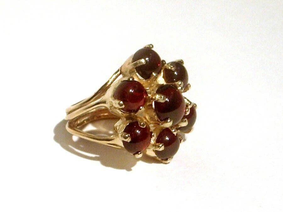 Designer Silver 18 kt Gold Vermeil Flower Cocktail Ring Red Garnet Size ONE SIZE - 2 Thumbnail