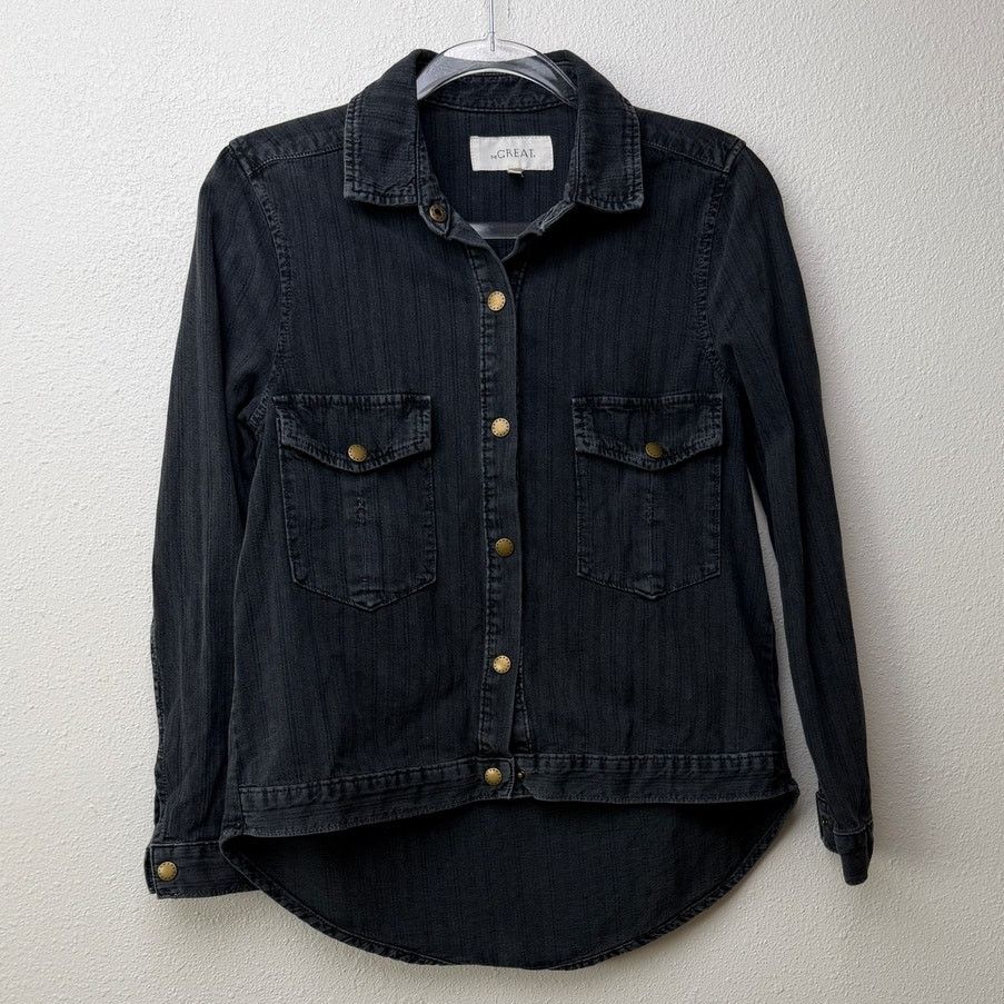 THE GREAT The Great Washed Black Denim Long Sleeve Shirt Size 0 Size XS / US 0-2 / IT 36-38 - 3 Thumbnail