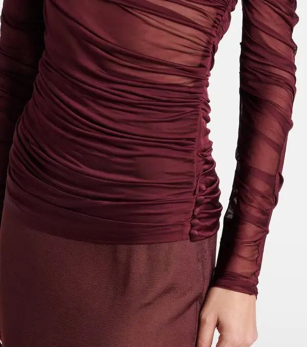 Saint Laurent Paris o1bcso1str0426 Ruched Sheer Top in Brown Size L / US 10 / IT 46 - 4 Thumbnail