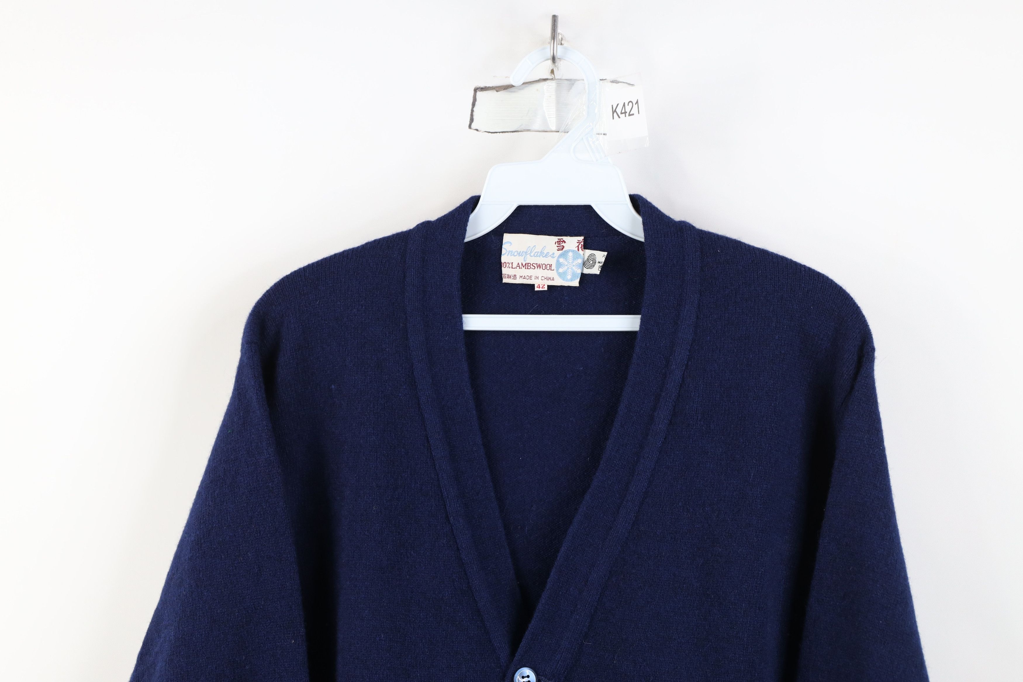 Vintage Vintage 70s Streetwear Lambswool Cardigan Sweater Navy Blue Size US XXL / EU 58 / 5 - 2 Thumbnail