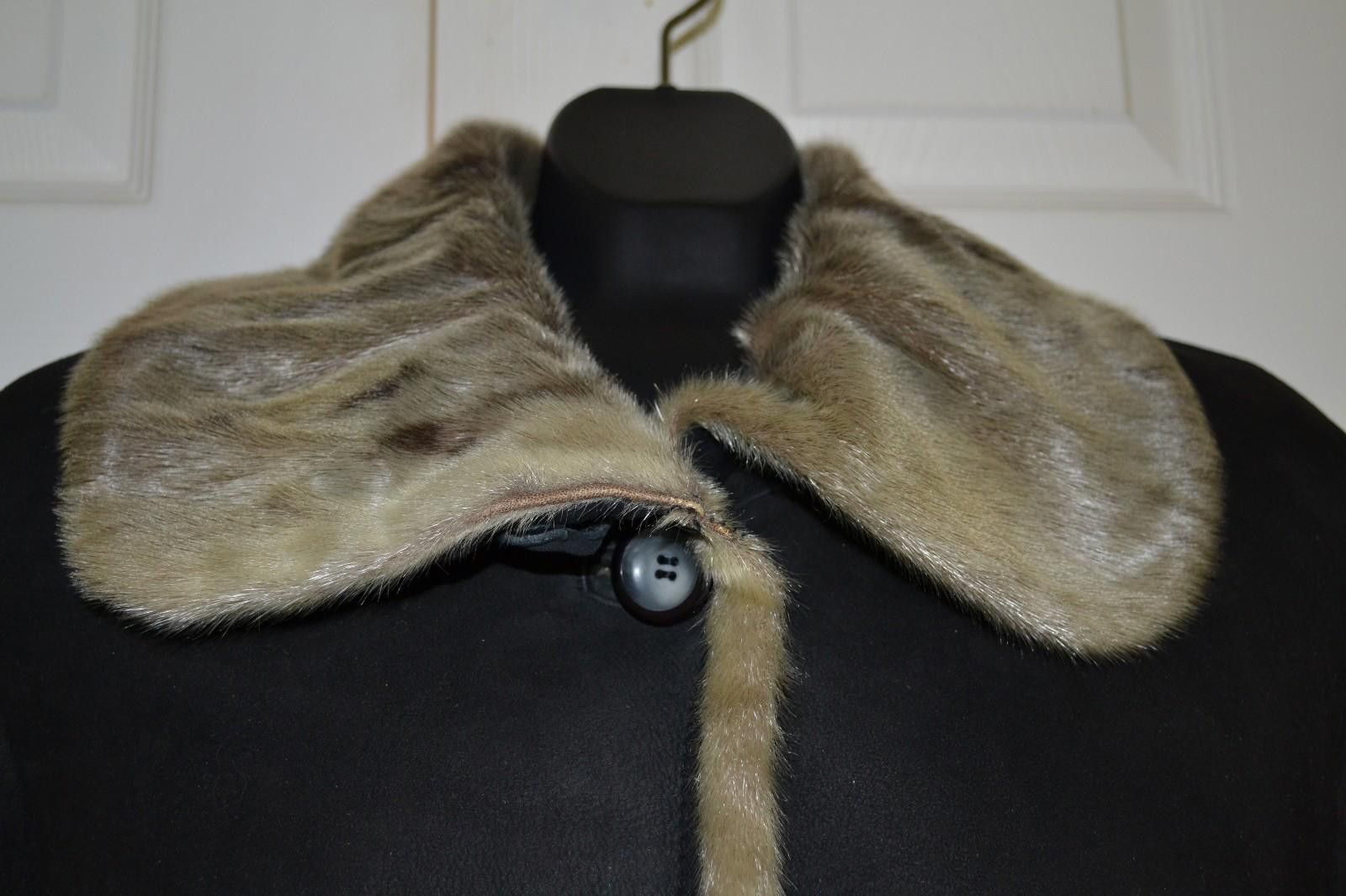 Bryceland's Beyce Genuine Shearling Sheepskin Black Fur Trim Coat Sz M Size M / US 6-8 / IT 42-44 - 6 Thumbnail