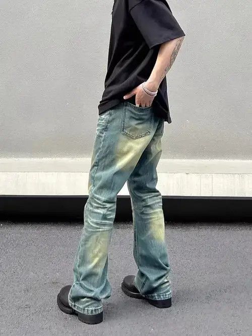 VIBE Vintage washed yellow mud patchwork micro-flared jeans Size US 32 / EU 48 - 3 Thumbnail