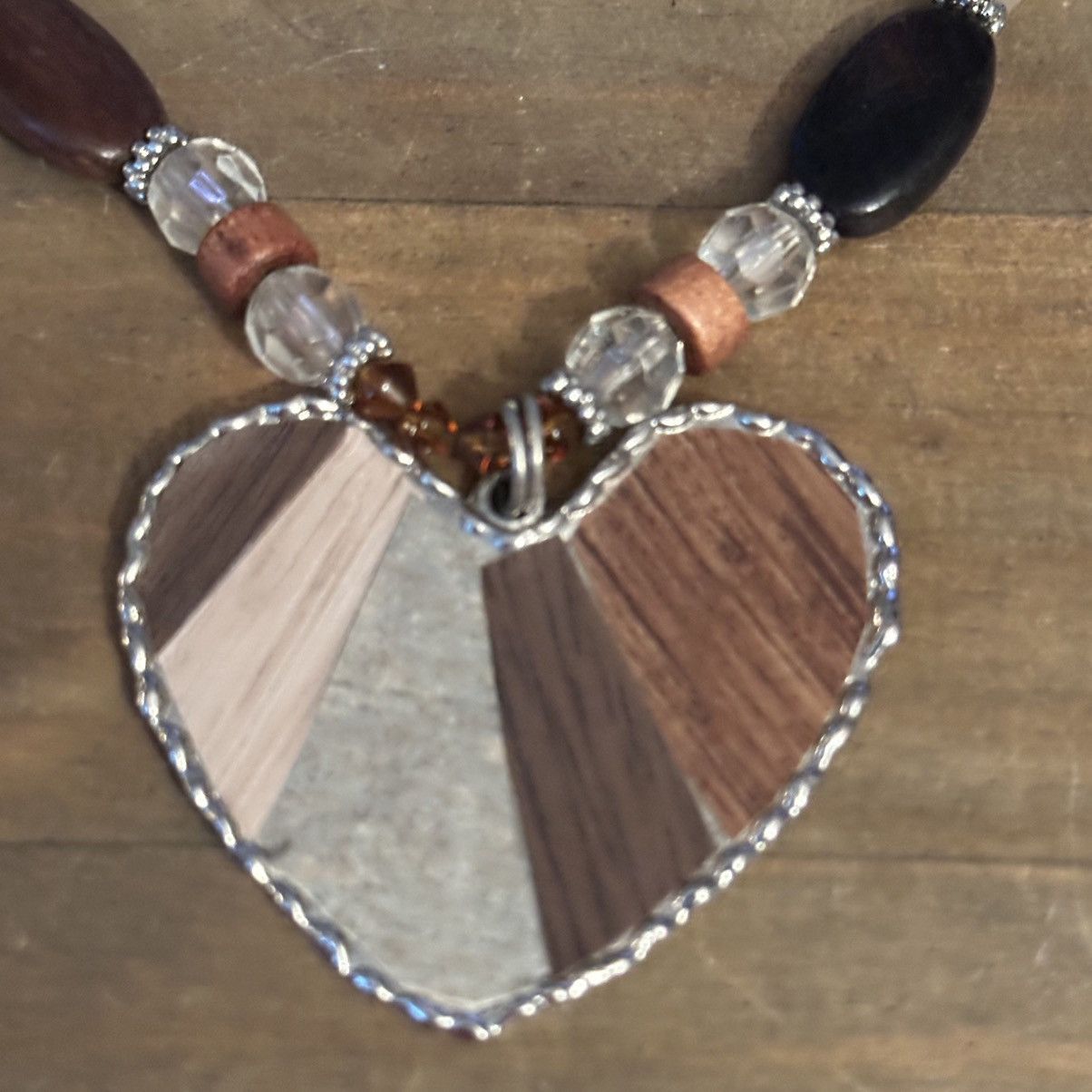 Other Beaded patchwork wood heart pendant necklace Size ONE SIZE - 4 Thumbnail