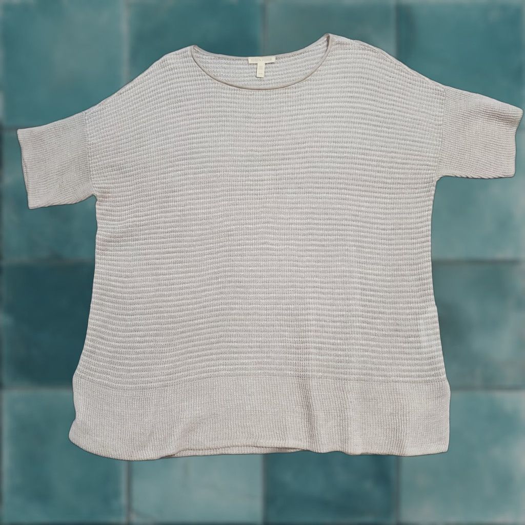 Eileen Fisher VINTAGE Eileen Fisher Top Women M Tan White Striped Knit Linen Beachy FLAW Size M / US 6-8 / IT 42-44 - 1 Thumbnail