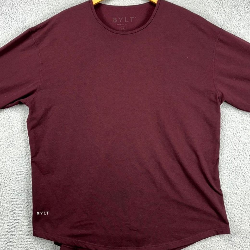 Vintage Bylt Drop Cut T-Shirt Mens 2XL Long Sleeve Crew Neck Maroon Red Solid Breathable Polyester Shirt Size US XXL / EU 58 / 5 - 3 Thumbnail