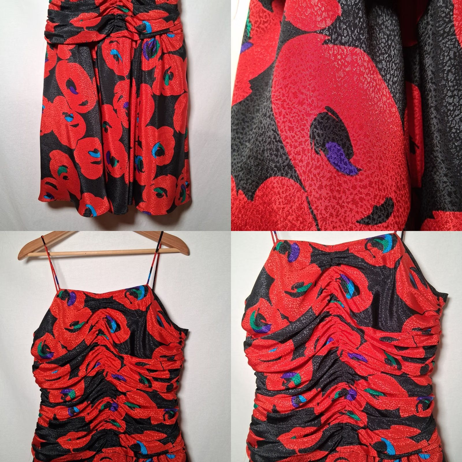 Vintage VINTAGE Apostrophe 1980s Party Dress Red Black Floral Satin Sleeveless Satin Spaghetti Straps Party Dress 13/14 Adults Girls Womens Size XL / US 12-14 / IT 48-50 - 8 Thumbnail