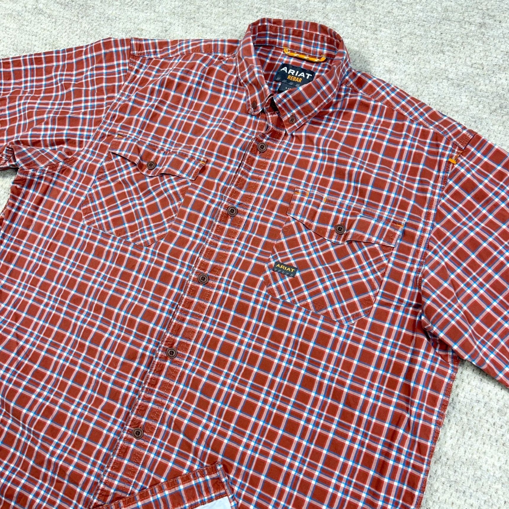 Ariat Ariat Shirt Men Large Orange Plaid Rebar Button Up Workwear Pockets Casual Adult Size US L / EU 52-54 / 3 - 4 Thumbnail