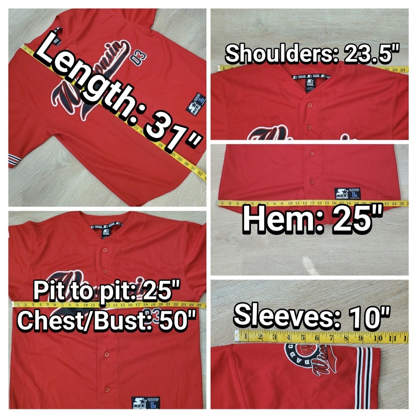 Starter Vtg Wisconsin Badgers Starter Baseball Jersey NCAA Y2K Red Size US L / EU 52-54 / 3 - 11 Thumbnail
