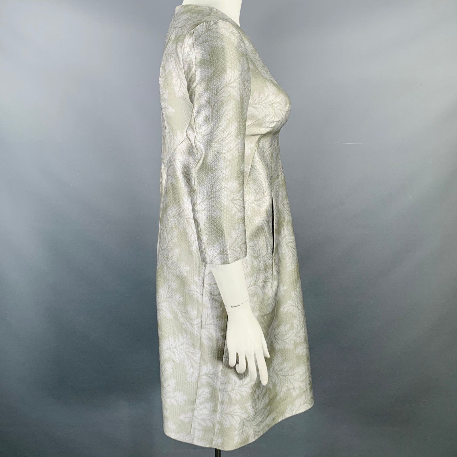 Jil Sander Size 10 Grey Silver Polyester Silk Embossed A-Line Dress Size L / US 10 / IT 46 - 3 Thumbnail