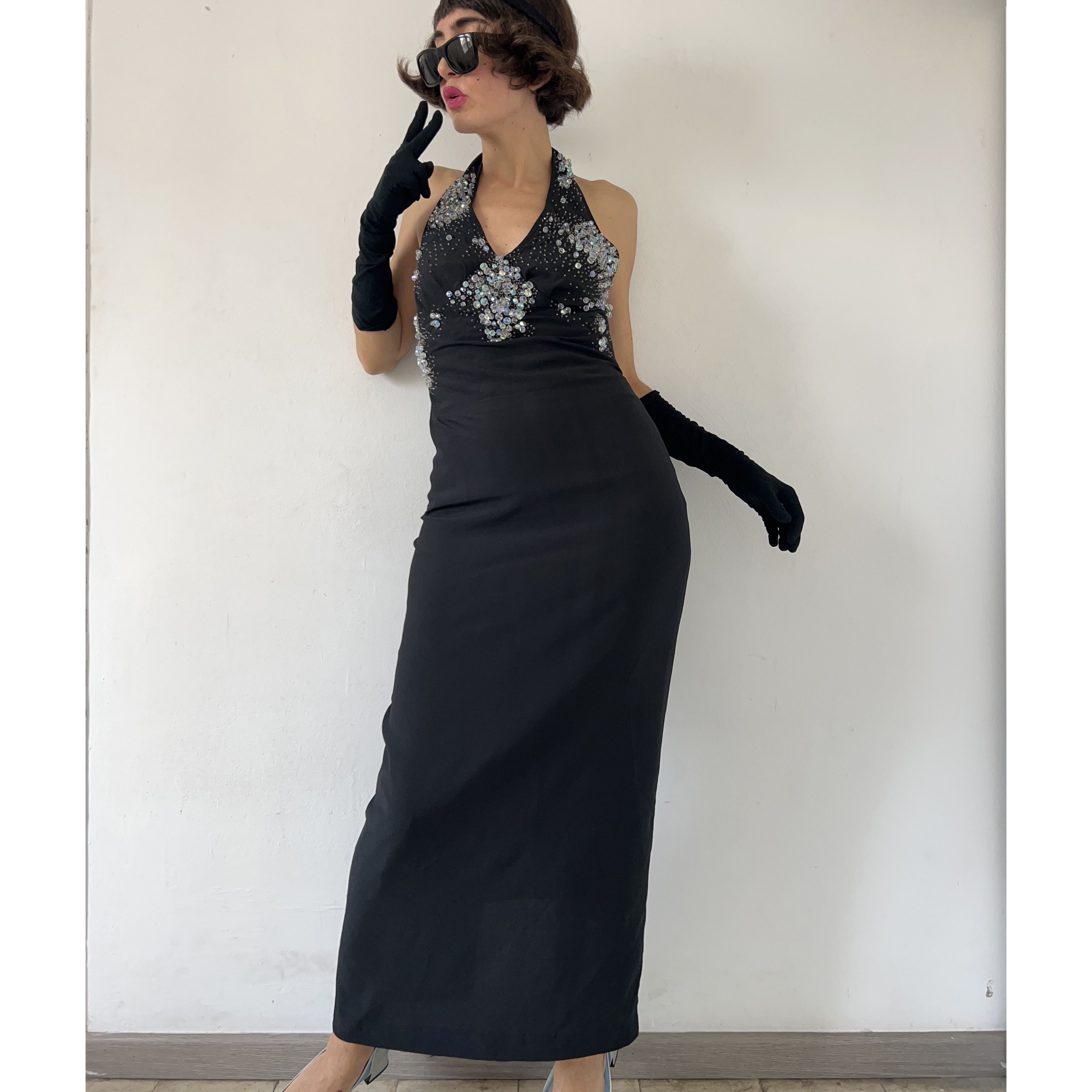 Vintage Vintage 90s Black Beaded Halter Gown Size M / US 6-8 / IT 42-44 - 1 Thumbnail