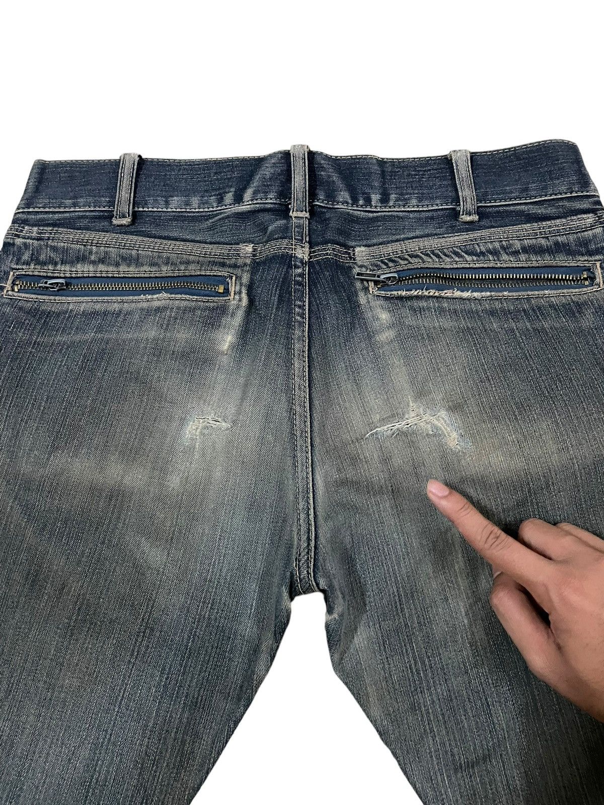 If Six Was Nine Vtg Japanese Multi Zip Bondage Style Mud Wash Ripped Jeans Size US 33 - 10 Thumbnail