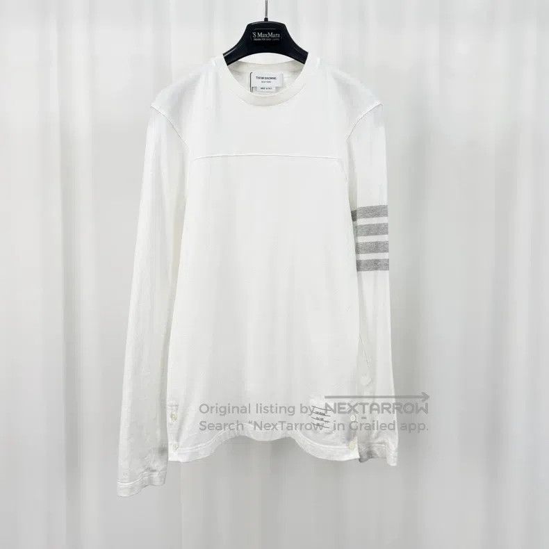 Thom Browne Thom Browne White and Grey Striped Long Sleeve Size US M / EU 48-50 / 2 - 1 Thumbnail