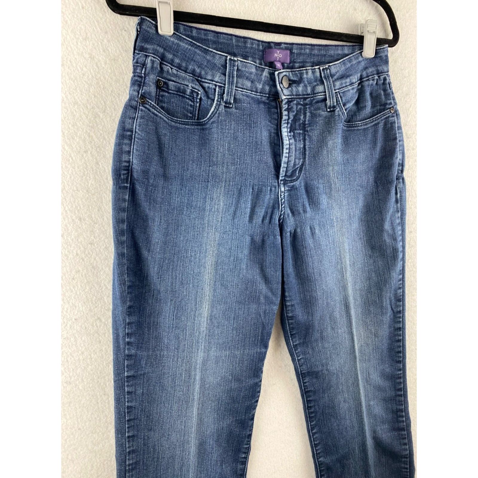 NYDJ VINTAGE is not vintage; NYDJ Jeans Size 10 Womens Blue Straight Lift Tuck Dark Distressed Stretch Denim Size 32" / US 10 / IT 46 - 4 Thumbnail