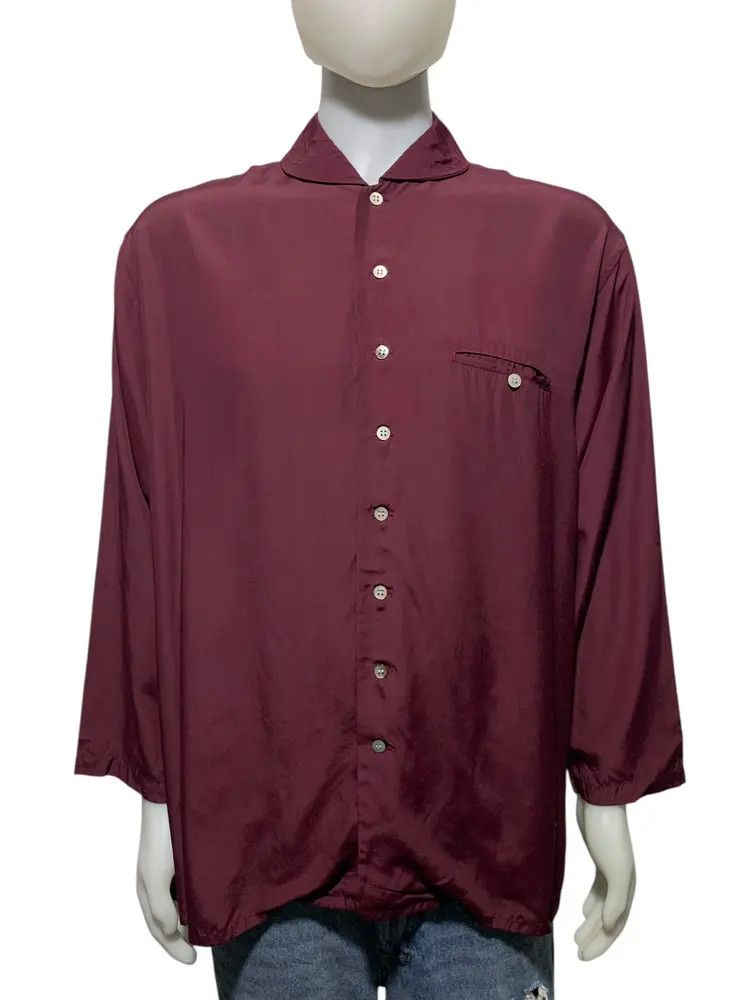 Yohji Yamamoto Yohji Yamamoto Y' s shawl collar rayon over shirt maroon Size US L / EU 52-54 / 3 - 3 Thumbnail