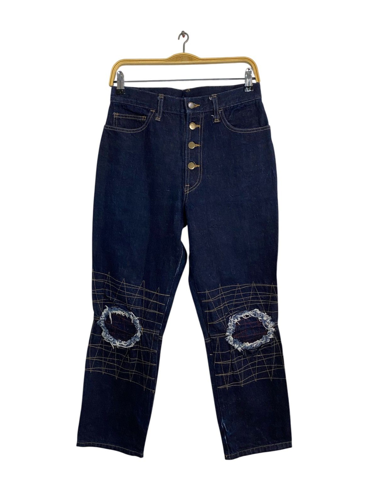 Japanese Brand Hype Japanese Distressed Knee Indigo Denim Jeans Baggy 28 29 Size 29" - 1 Thumbnail