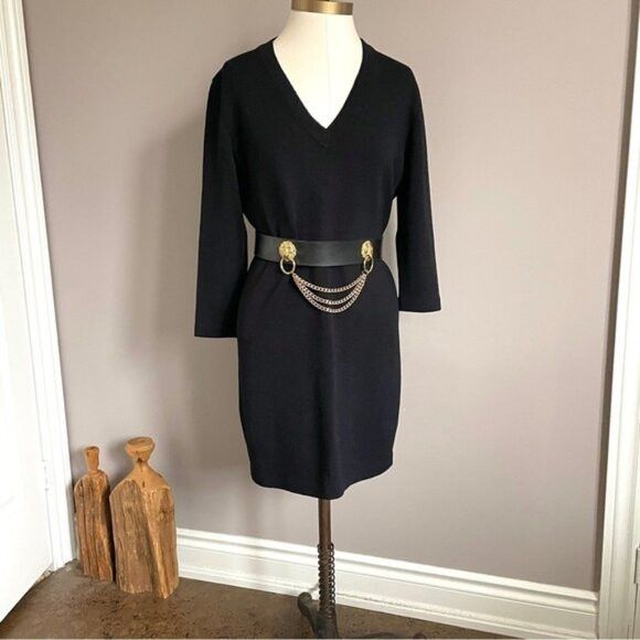 St John Wool Blend Santana Knit V-Neck Dress - 6, USA  -  threedaughtersproperties.com