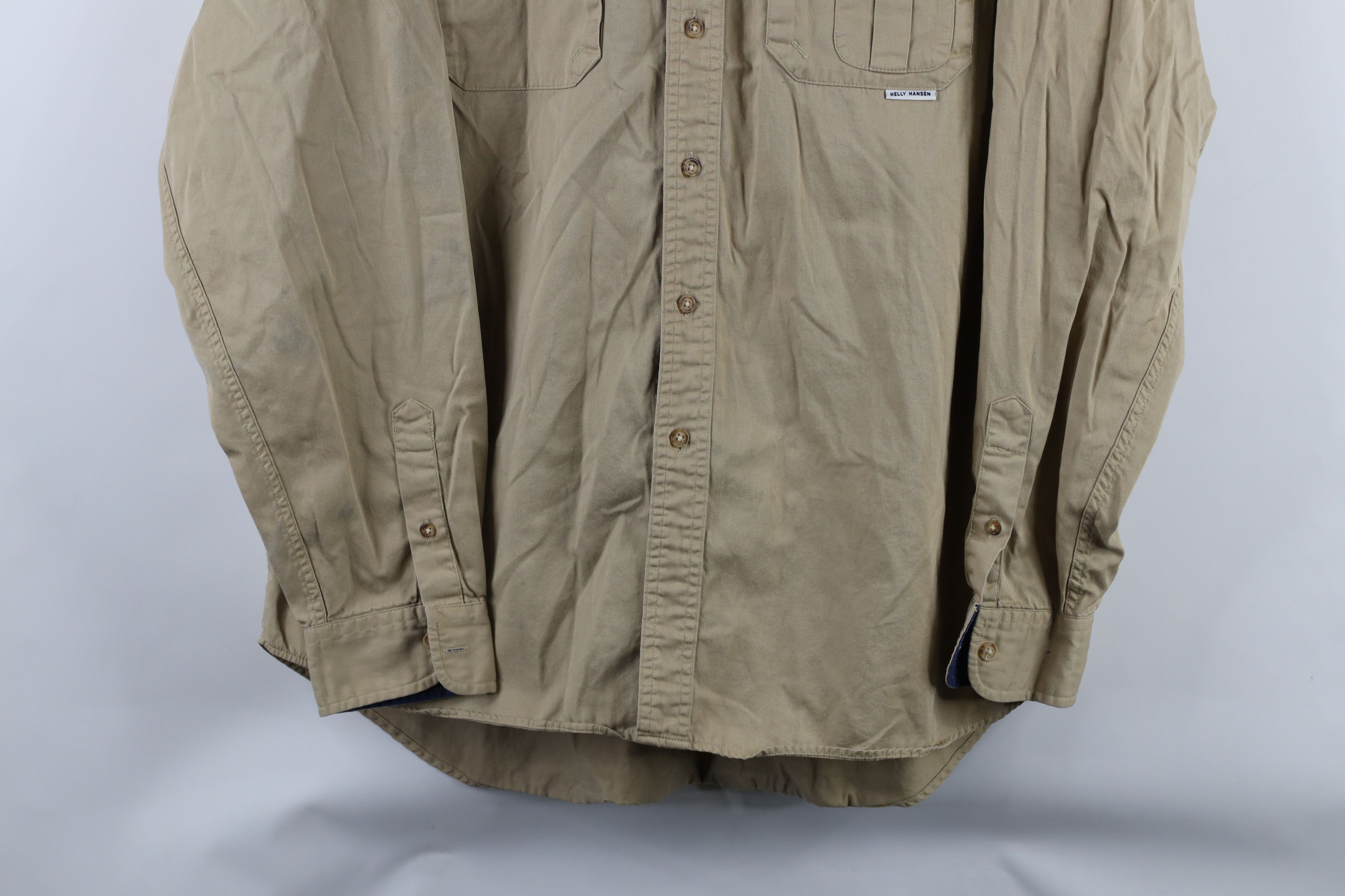 Helly Hansen × Vintage Vintage 90s Helly Hansen Spell Out Button Shirt Beige Size US M / EU 48-50 / 2 - 3 Thumbnail
