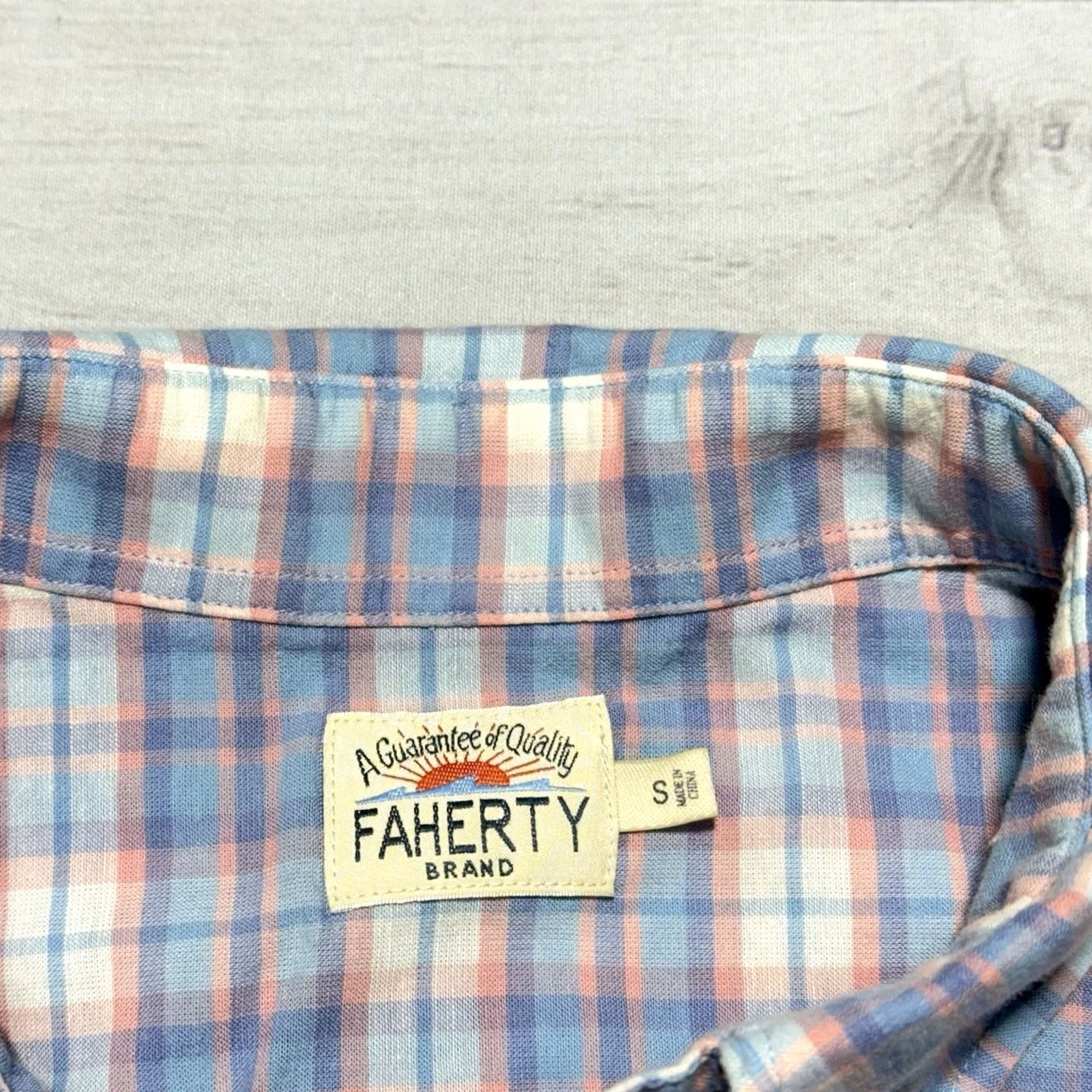 Faherty Faherty Shirt Mens Small Blue Pink White Plaid Cotton Linen Button Up Size US S / EU 44-46 / 1 - 4 Thumbnail
