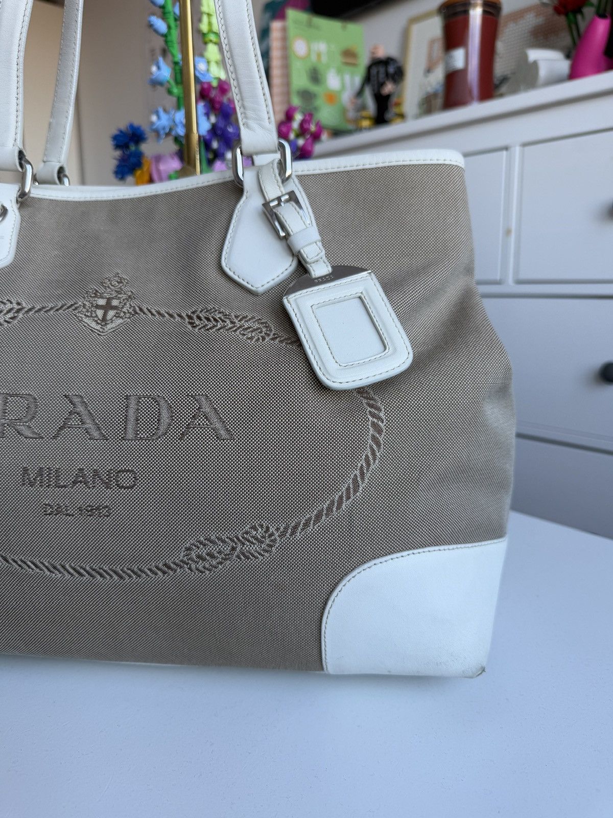 Designer × Prada Prada Jacquard logo canvas tote / shoulder bag designer y2k Size ONE SIZE - 18 Thumbnail