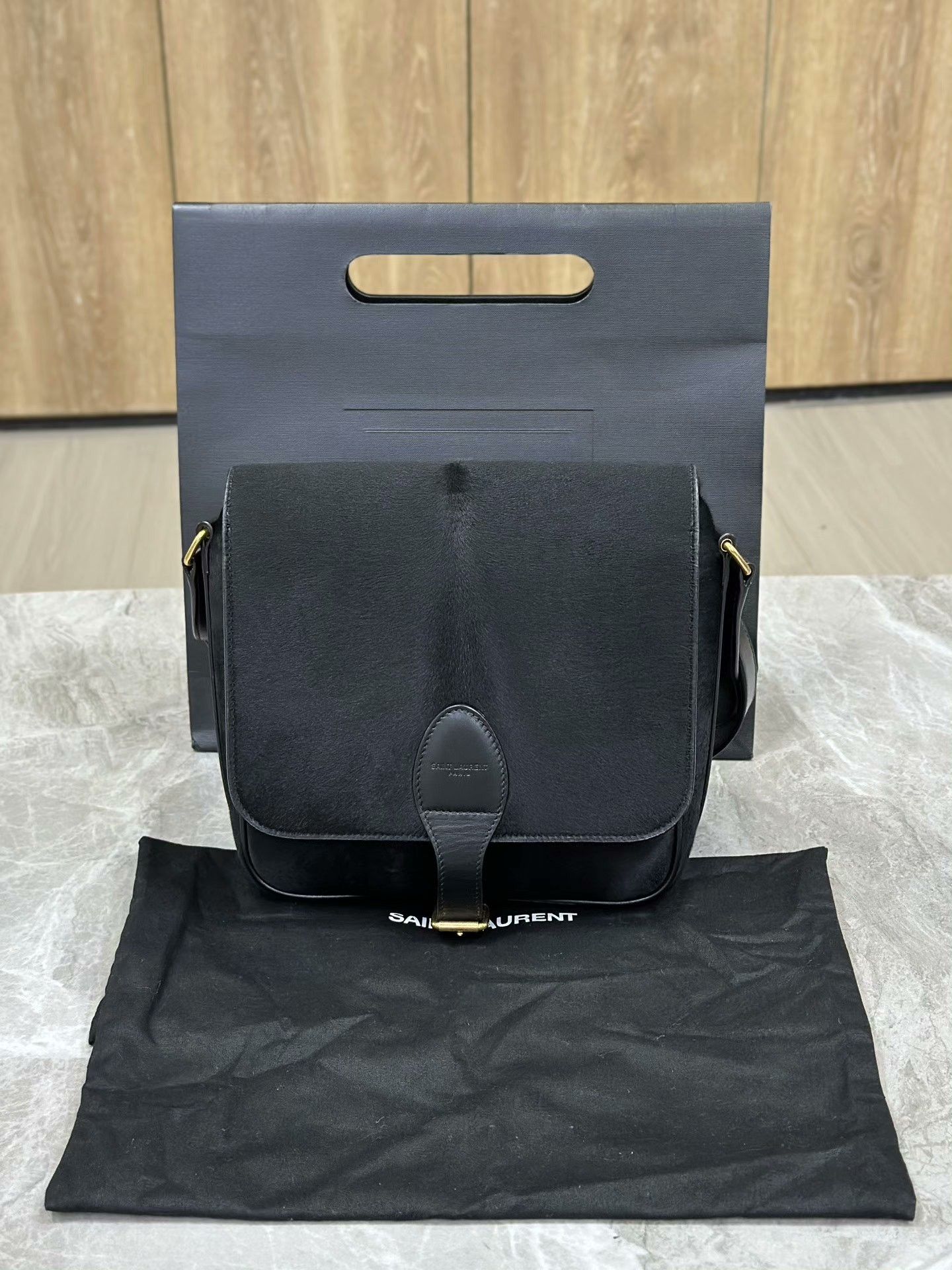 Saint Laurent Paris Saint Laurent Black Suede Flap Crossbody Saddle Bag Size ONE SIZE - 1 Thumbnail