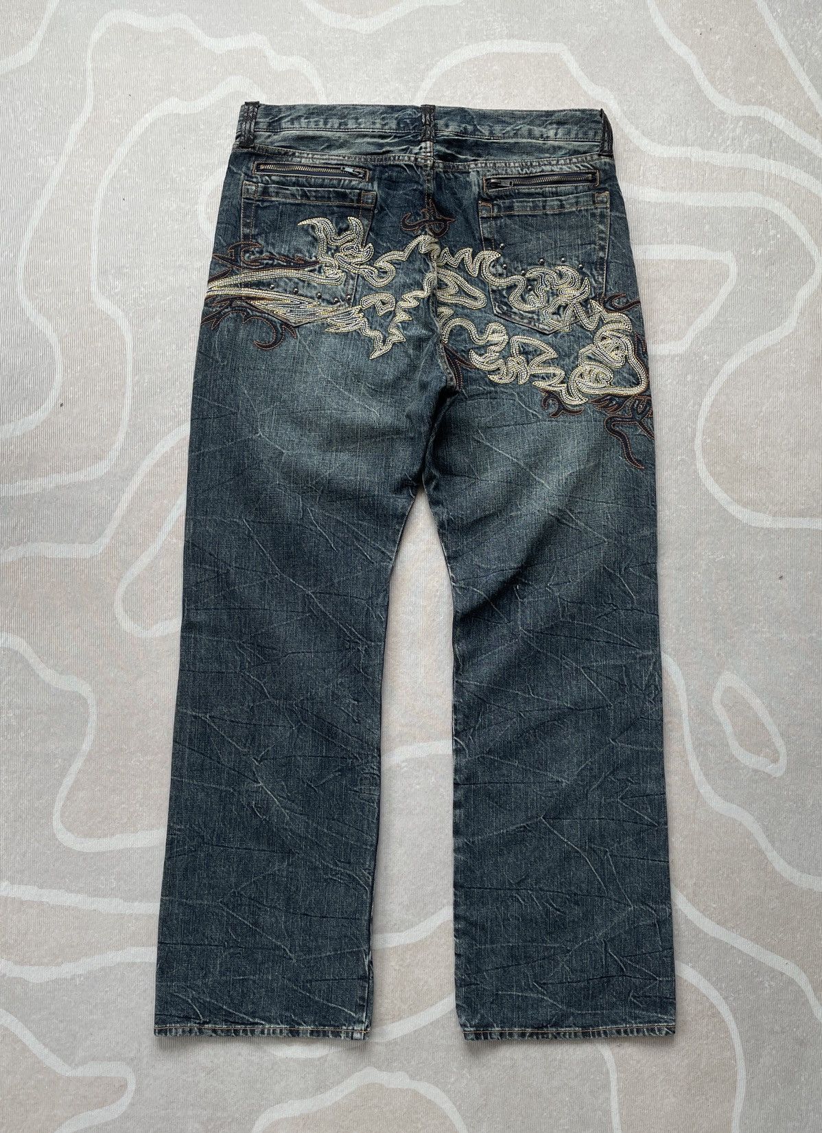 Japanese Brand Embroidery Jeans (LG105) Size US 36 / EU 52 - 3 Thumbnail