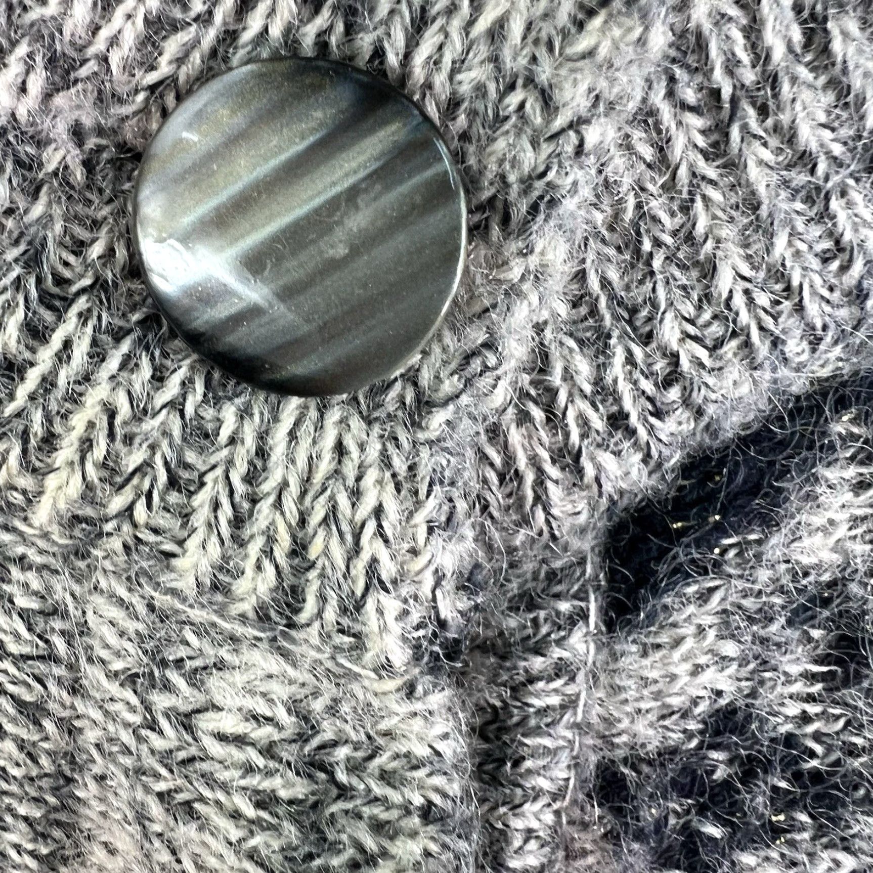 Simons VINTAGE Simon Wool Blend Cardigan Sweater Womens M Gray Geometric V-Neck Lined Casual Classic City Fall Winter Size M / US 6-8 / IT 42-44 - 3 Thumbnail