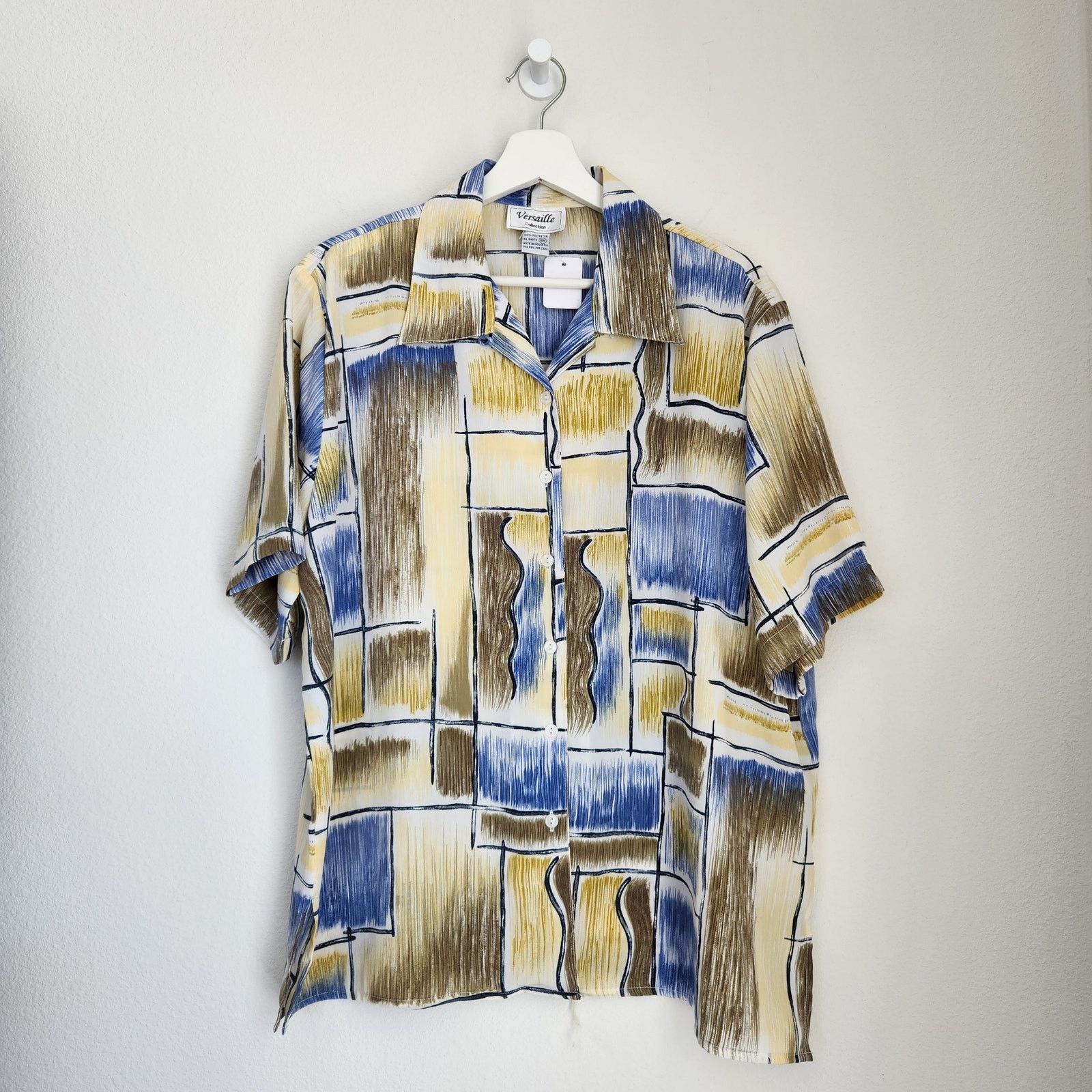 Vintage Vintage White Blue Abstract Print Button Down Shirt XXL Size XXL / US 16-18 / IT 52-54 - 8 Thumbnail